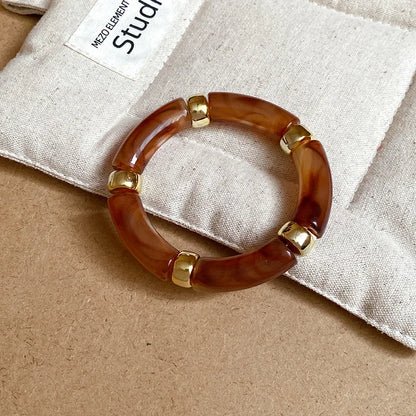 Luckacco Splicing Bamboo Tube Acrylic Smudging Bangles for Women Men Fashion Geometric Elastic Bracelets Bangles Jewelry Couple Gifts F