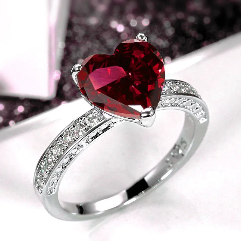 luckacco romantic pink heart shaped ring for female cubic zirconia bridal wedding party  with minimalist fashion jewelry accessories