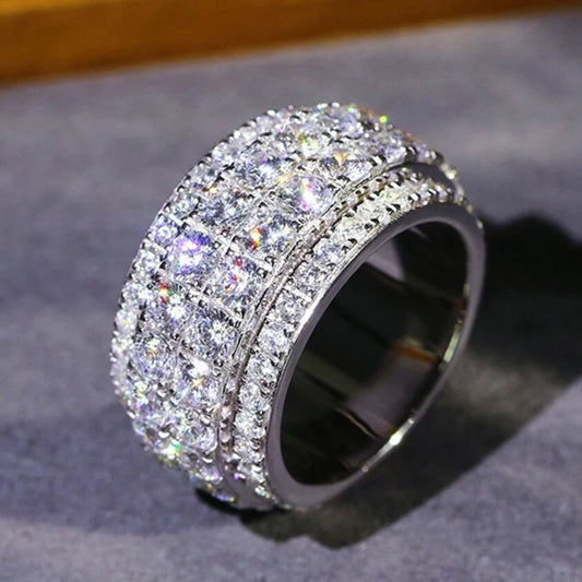 Luckacco daily picks Full Bling Iced Out Cubic Zirconia Wide Ring for Women Round Band Silver Color Gorgeous Female Accessory Wedding Jewelry