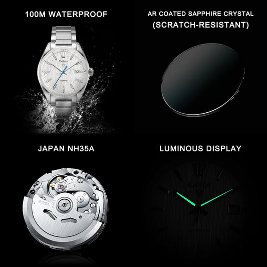 Luckacco CADISEN 2024 New Luxury Men Mechanical Wristwatches 10Bar Waterproof Japanese NH35 Movement Automatic Watch Steel Watch for Men
