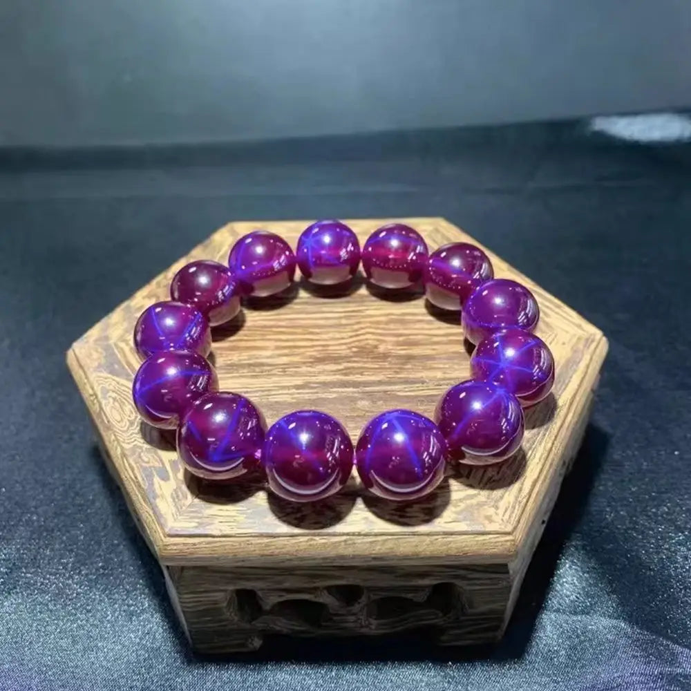 luckacco 6mm-14mm violet rose six-petal star bracelet - star ruby and sapphire - fashionable purple