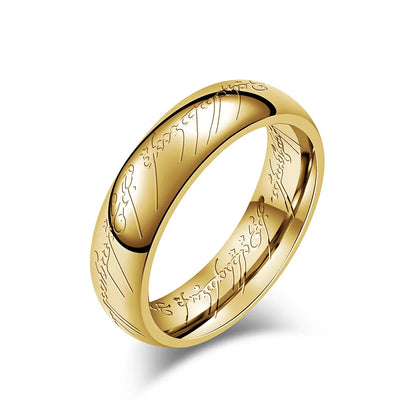 Luckacco Vacuum Plating Midi Stainless Steel One Ring of Power 3D Carved Refined Wedding Ring Lovers Women Men Fashion Jewelry