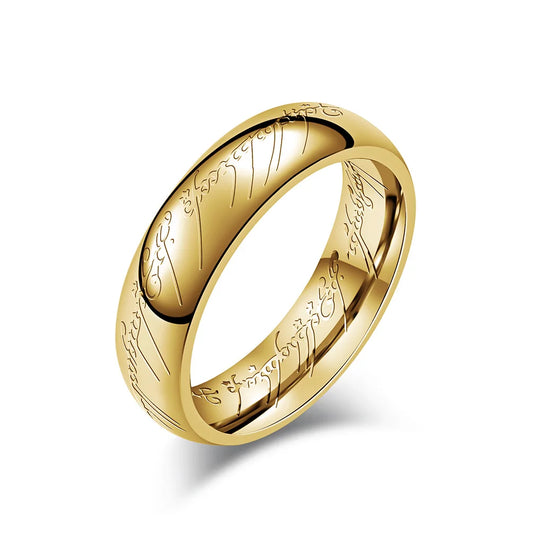 Luckacco Vacuum Plating Midi Stainless Steel One Ring of Power 3D Carved Refined Wedding Ring Lovers Women Men Fashion Jewelry