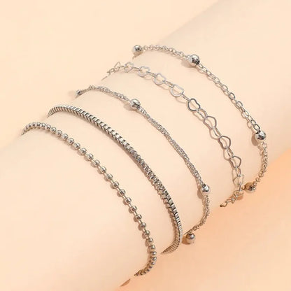Luckacco 5pcs Elegant Alloy Bead Bracelet Set Multilayer Retro Multi-layer Chain Simple Bracelet Trendy Box Chain Simple Fashion Bracelet