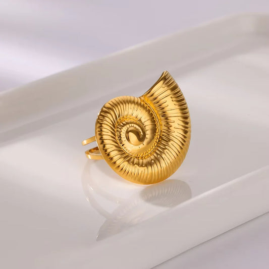 Luckacco Elegant Stainless Steel Big Bloom Flower Rings For Women Gold Color Sun Starfish Open Ring Finger Jewelry Wedding Her Gift Punk