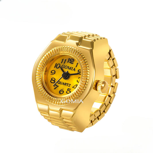 Luckacco Vintage Mini Finger Watch Rings Women's Retro Punk Rubber Band Alloy Quartz Clock Finger Couple Party Jewelry Gifts