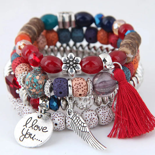 Luckacco Bohemian Charm Beads Wrap Bracelets & Bangles for Women Boho Flower Leaf Tassel Bracelet Multilayer Bracelet Femme 2024 New