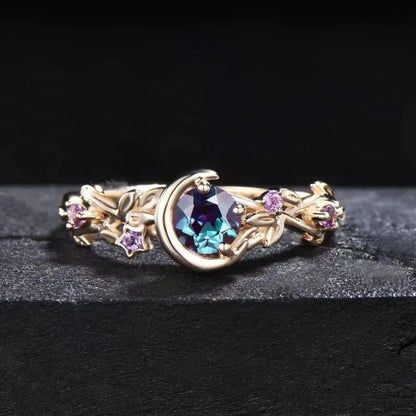 Luckacco Creative personality moon stars and flowers colored zircon crystal ring, fashion chic women's jewelry