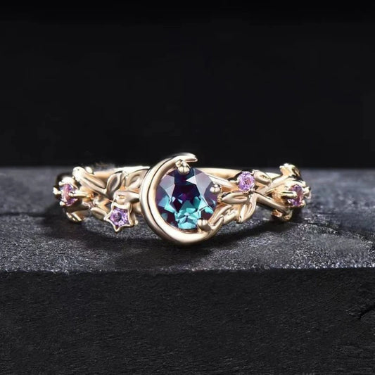 Luckacco Creative personality moon stars and flowers colored zircon crystal ring, fashion chic women's jewelry
