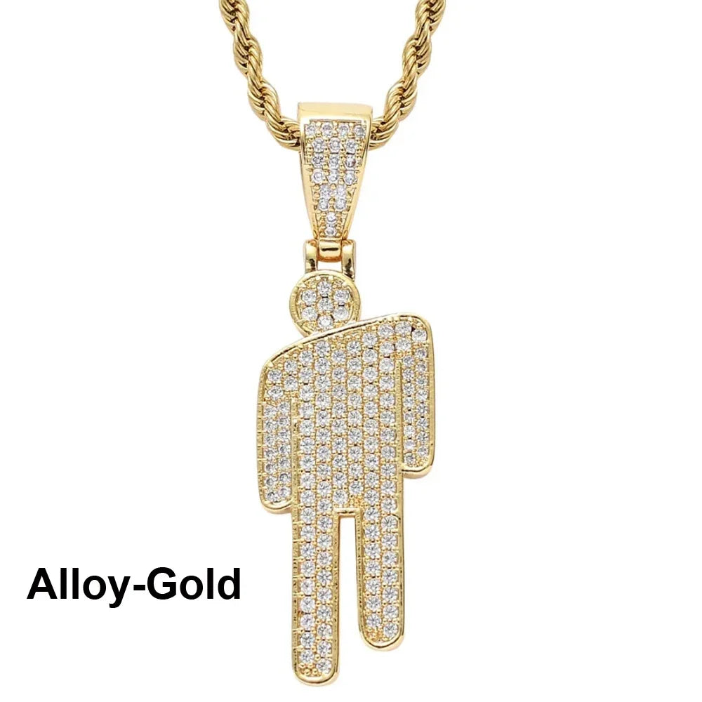 luckacco hip hop necklace,stainless steel round head zircon couple pendant necklace,skew head pendant full of zircon chaoren necklace