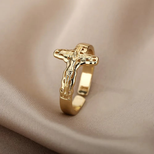 Luckacco Elegant Stainless Steel Big Bloom Flower Rings For Women Gold Color Sun Starfish Open Ring Finger Jewelry Wedding Her Gift Punk