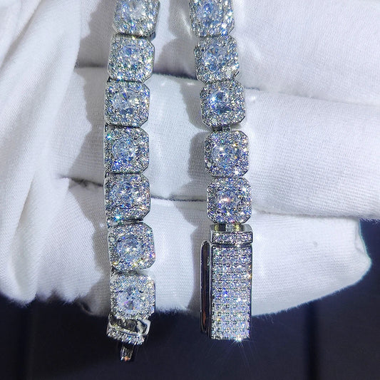 Luckacco Hip Hop Jewelry 7Mm Cubic Zirconia Cluster Tennis Chain Iced Out Bracelet Bling Jewellery Free Laser Name Drop Shipping