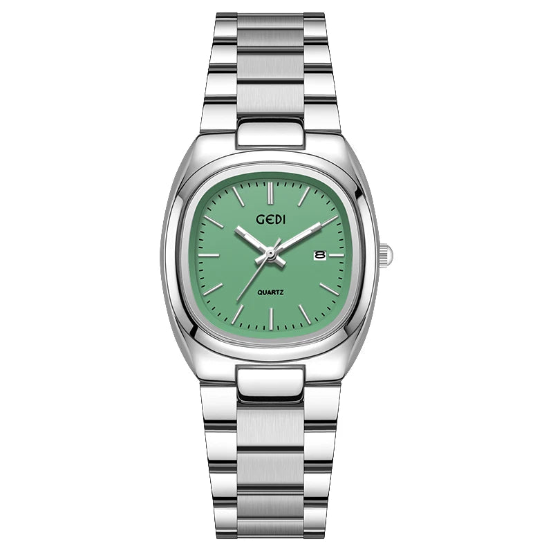 luckacco simple dual calendar women's watch high value solid steel waterproof watch ladies niche oval quartz watch