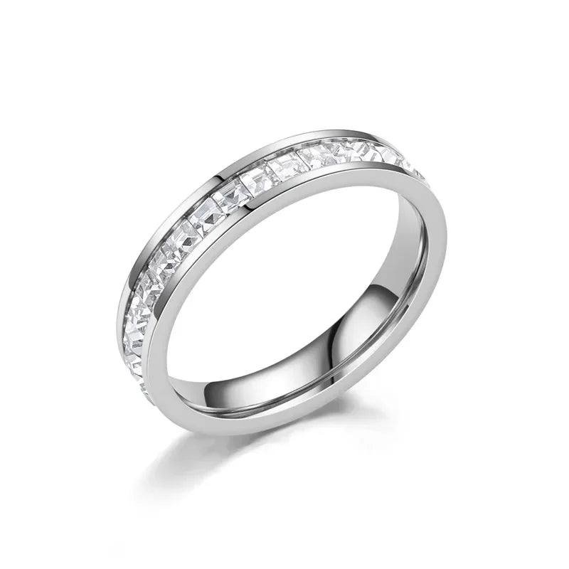 luckacco 1 and 2 rows stones ring for women quality silver rose gold color stainless steel wedding ring