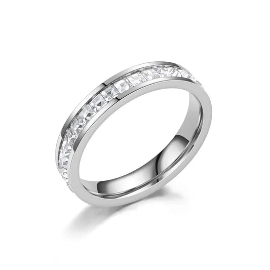 Luckacco 1 and 2 Rows Stones Ring for Women Quality Silver Rose Gold Color Stainless Steel Wedding Ring