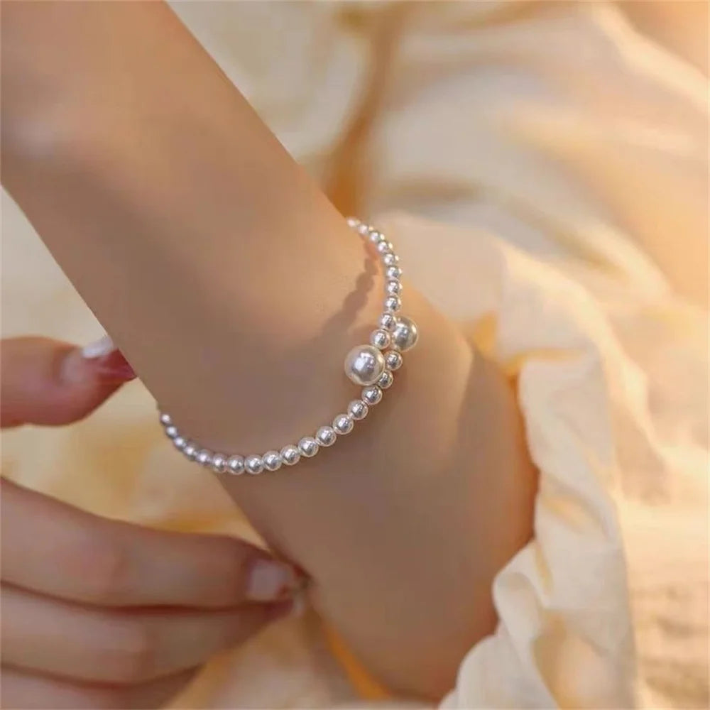 luckacco french vintage pearl bracelet simple acrylic ball adjustable cuff bracelet for women fashion jewelry