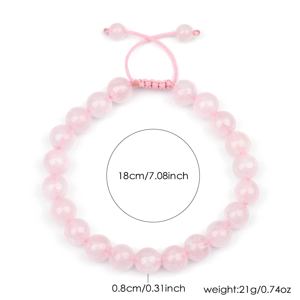 luckacco 1p 8mm rose quartz amethyst sunstone moonstone braided ajustable beaded bracelet natural gem crystal energy gift for men women