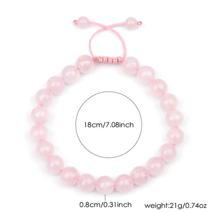 Luckacco 1p 8mm Rose Quartz Amethyst Sunstone Moonstone Braided Ajustable Beaded Bracelet Natural Gem Crystal Energy gift for men women