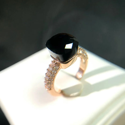 Luckacco Hot Candy Square Ring Inlay Zircon Colorful Crystal Ring For Women Party Fashion Jewelry Gold Plated Blue Topaz Ring Gift