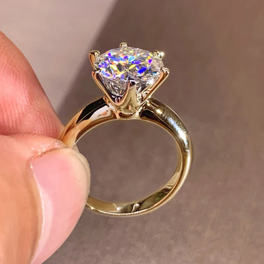 Luckacco Fashion 3ct Diamond Ring Solitaire Woman 925 Sterling Silver Yellow Gold Moissanite Ring Engagement Wedding Jewelry