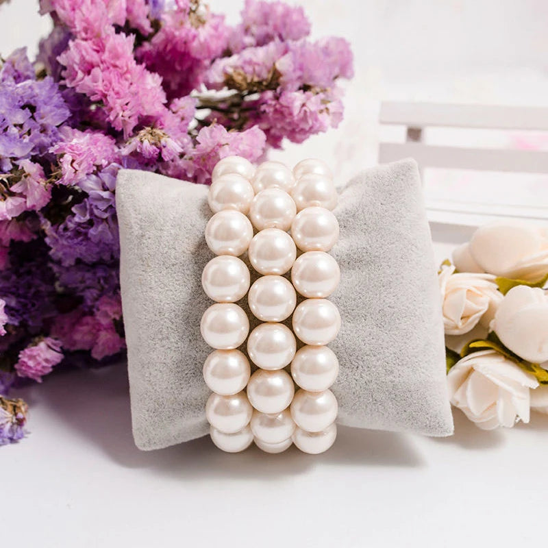 luckacco classic elegant elastic white pearl bracelet for women men wedding banquet stretch bracelets 6-12mm beads handmade jewelry gift