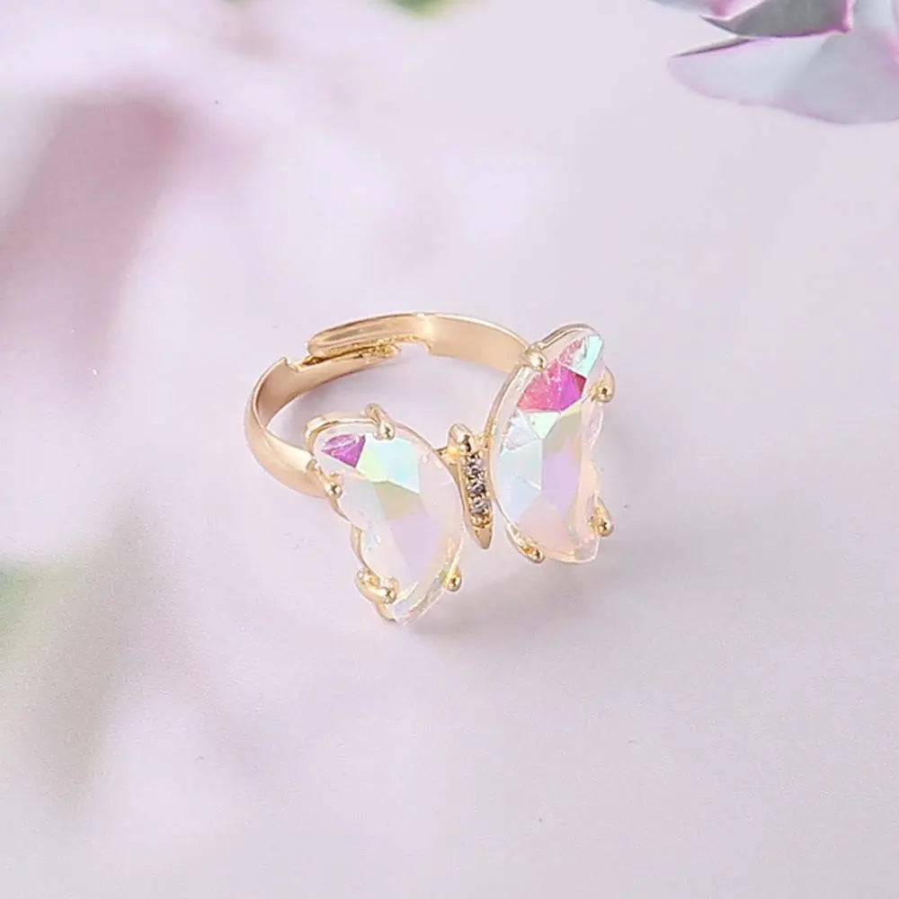 luckacco fashion pink bowknot finger ring exquisite sweet bow-tie ring bowknot adjustable bowknot opening ring weeding