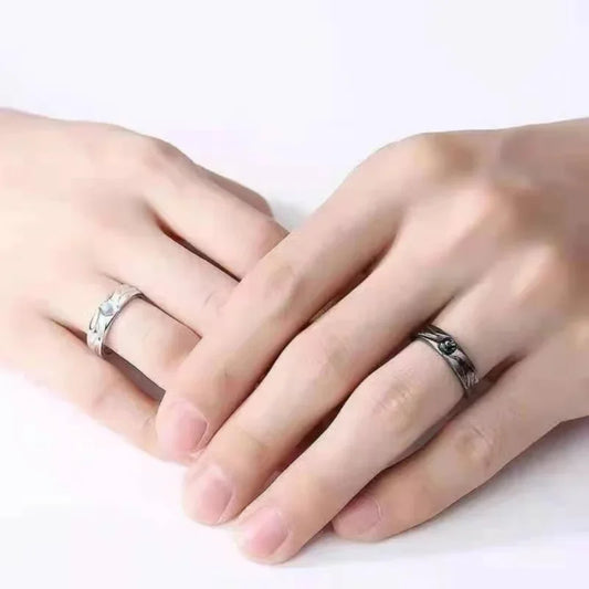 Luckacco 2Pcs Demons and Angels GothicMatching Couple Friendship Lover Open Adjustable Rings Stainless Steel Wedding Ring Jewelry Gifts
