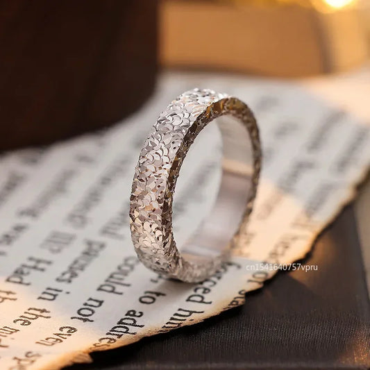Luckacco 4mm Stainless Steel Broken Ice Rings Women Size 5/6/7/8/9/10# Gold Color Bling Finger Ring Wedding Band Jewelry Girlfriend Gifts
