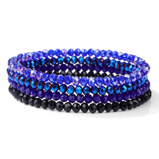 Luckacco 4Pcs/set Shinning Crystal Beads Elastic Bracelet Bohemian Faceted Colorful Crystal Glass Beaded Bracelet Bangles Set For Women