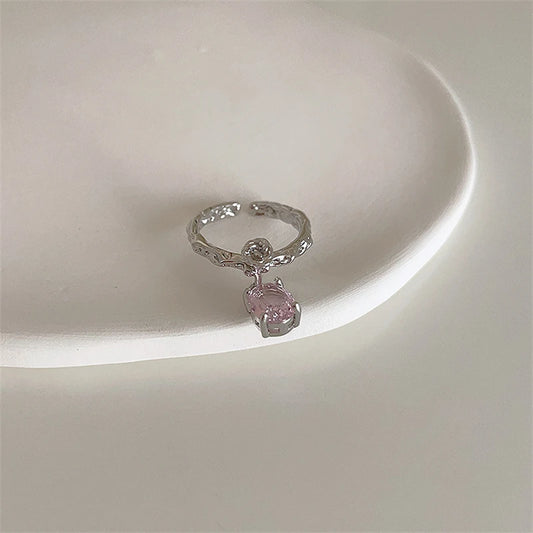 Luckacco Pink Crystal Irregular Heart Rings Creative Zircon Bowknot Opal Love Heart Open Ring Y2K Shiny Rings for Women Party Jewelry