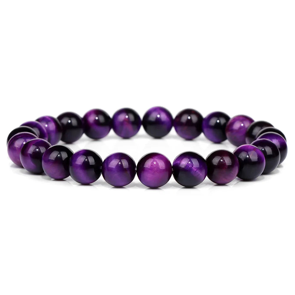 luckacco purple stone bracelet 8mm natural stone fire dragon agates amethysts fluorite jasper beads elastic bracelets for women men