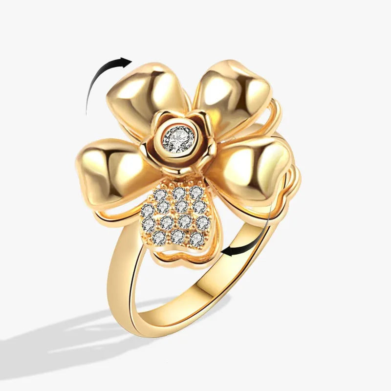 luckacco fashion fidget spinner ring anxiety for women multiple crystal sunflower finger rings rotate anti stress jewelry wedding gift