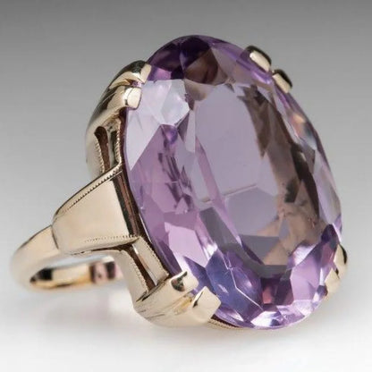 Luckacco Charm Gold Color Inlaid with Purple Stone Rings Gorgeous Fashion Party Engagement Wedding Rings for Women Jewelry