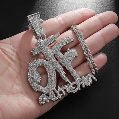 Luckacco Hip Hop Ice Out Zircon Letter Otf Letter Pendant Necklace for Men and Women Fashion Rock Party Jewelry Gift