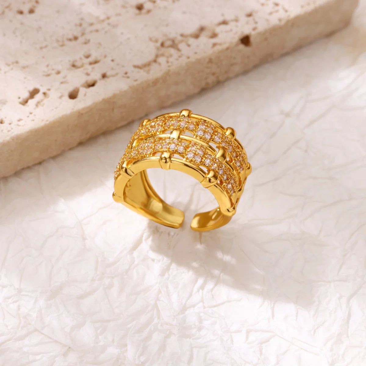 luckacco luxury gold plated stainless steel geometry rings for women men open adjustable charm finger ring wedding party fashion jewelry