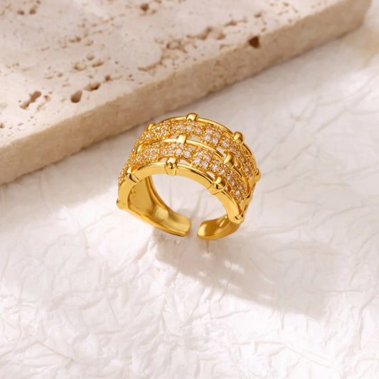 Luckacco Luxury Gold Plated Stainless Steel Geometry Rings For Women Men Open Adjustable Charm Finger Ring Wedding Party Fashion Jewelry