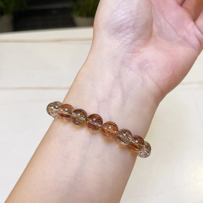 Luckacco Natural Black Golden Super Seven Bracelet Hair Rutilated Bracelet Jewelry For Woman Crystal Round Beads Stone Stretch Bracelet
