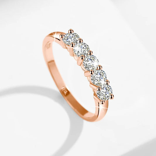 Luckacco With Certficate 18K Solid Rose Gold Ring For Women 5 Stone AU 750 Luxury Wedding Band Jewelry With Stamp Trendy Engagement Gift