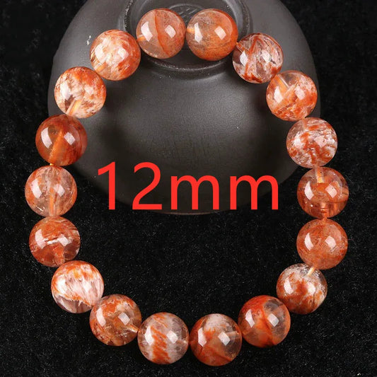 Luckacco Natural Orange White Sericite Snow Phantom Quartz Bracelet Crystal Clear Round Beads Bracelet 9mm 10mm AAAAA