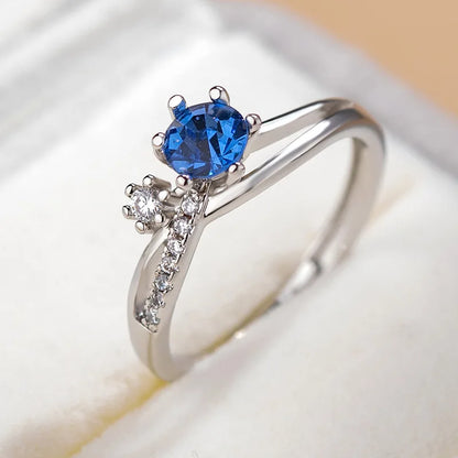Luckacco Minimalist Rose Red Blue Stone Small Round Rings For Women Silver Color Stacking Thin Finger Wedding Bands Adjustable Jewelry CZ