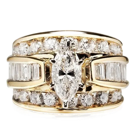 Luckacco Luxury Marquis Cut Droplet Ring Women's Gorgeous Anniversary Party Jewelry Noble  Fashion Engagement Ceremony Accessories