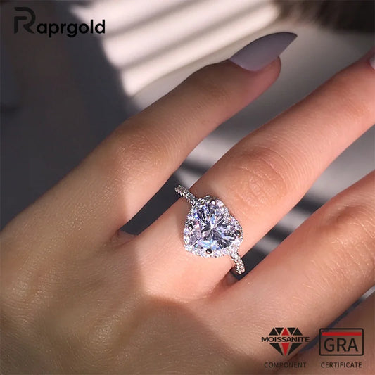 Luckacco RAPRGOLD GRA Certified 1CT Heart Cut Moissanite Ring S925 Sterling Silver Engagement Wedding Ring for Women Fine Jewelry Gifts
