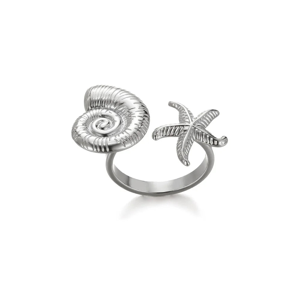 luckacco elegant stainless steel big bloom flower rings for women gold color sun starfish open ring finger jewelry wedding her gift punk