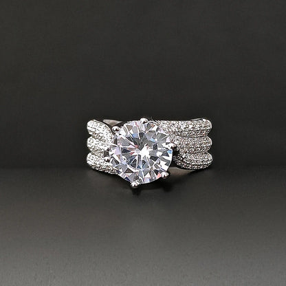 Luckacco 10MM Cubic Zirconia Wedding Bands Ring for Women Luxury Crystal CZ Ring Engagement Accessories New Arrival Trendy Jewelry R7851