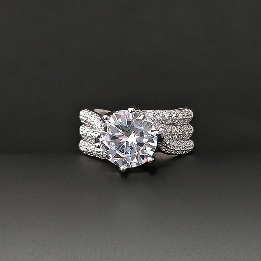 Luckacco 10MM Cubic Zirconia Wedding Bands Ring for Women Luxury Crystal CZ Ring Engagement Accessories New Arrival Trendy Jewelry R7851