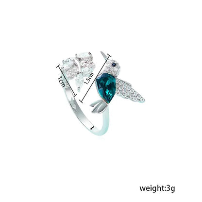 Luckacco Elegant Natural Blue Stone Adjustable Hummingbird Rings for Women Glass Filled Rings Female Engagement Wedding Party Jewelry