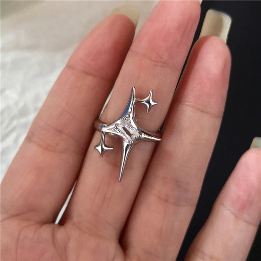 Luckacco Goth Punk Retro Red Crystal Love Heart Cross Geometry Irregular Open Ring Set Y2K Halloween Accessories For Women Kpop Jewelry