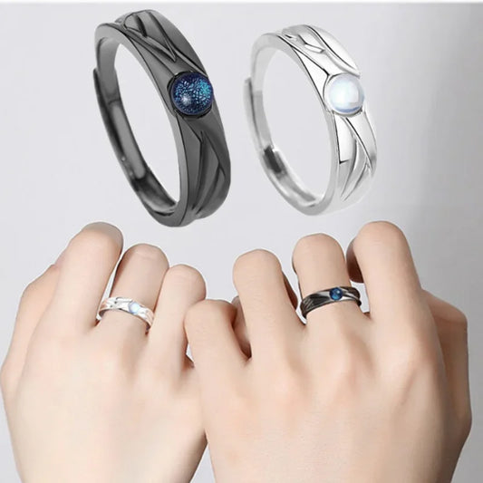 Luckacco 2Pcs Demons and Angels GothicMatching Couple Friendship Lover Open Adjustable Rings Stainless Steel Wedding Ring Jewelry Gifts