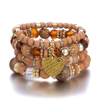 Luckacco 4Pcs/set Boho Ethnic Heart Beaded Bracelet Set For Women Handmade Crystal Beads Chain Bangle Female Bohemia Jewelry Gift
