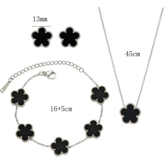 Luckacco 14K Gold Plated Five-leaf Clover Link Bracelets White Black Blue Gold Red Green Lucky Bracelets Jewelry Gifts Trendy for Women